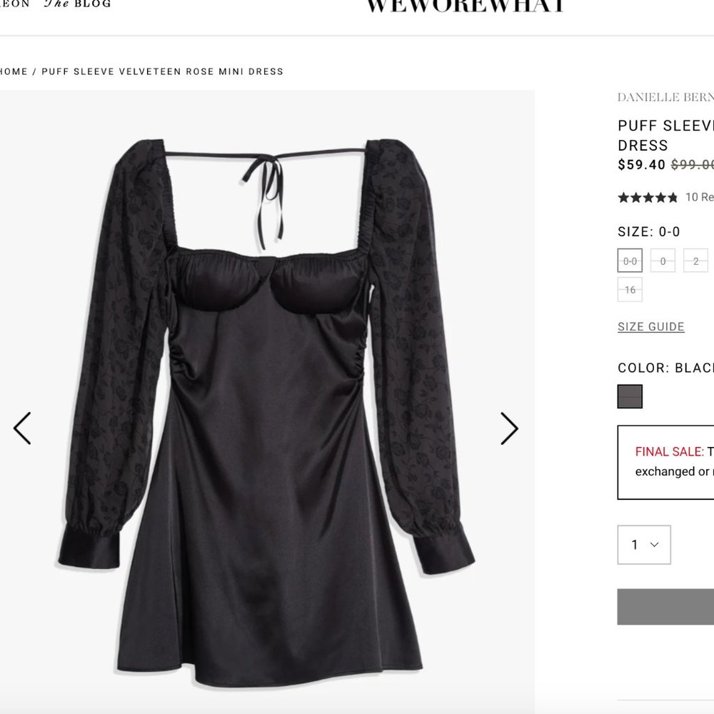 WeWoreWhat PUFF SLEEVE VELVETEEN ROSE MINI DRESS
